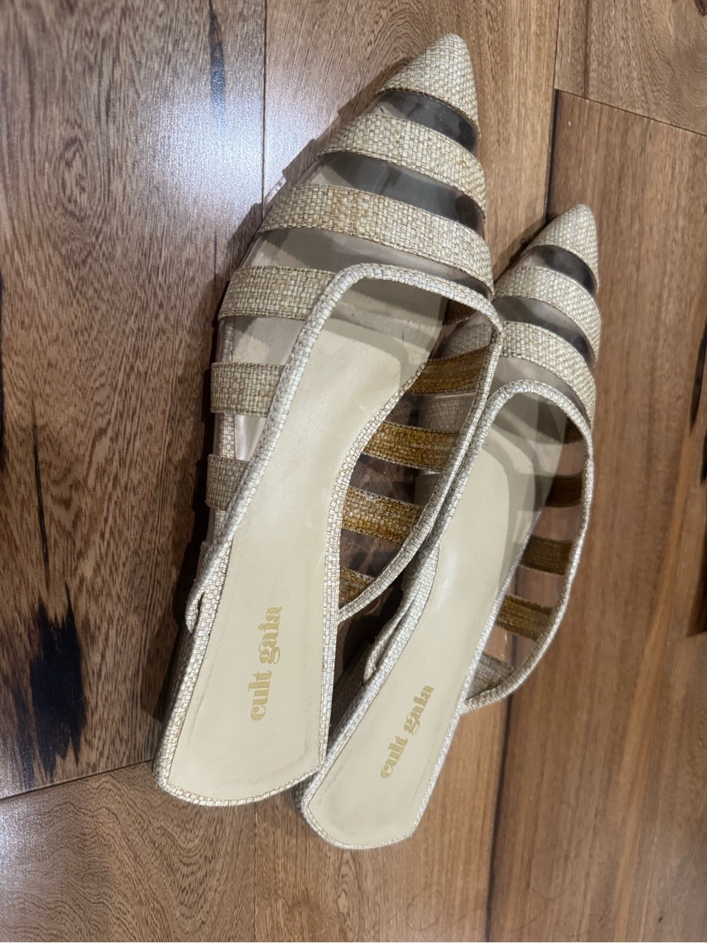 cult gaia Metallic Gold Pointed Toe Strappy Flats